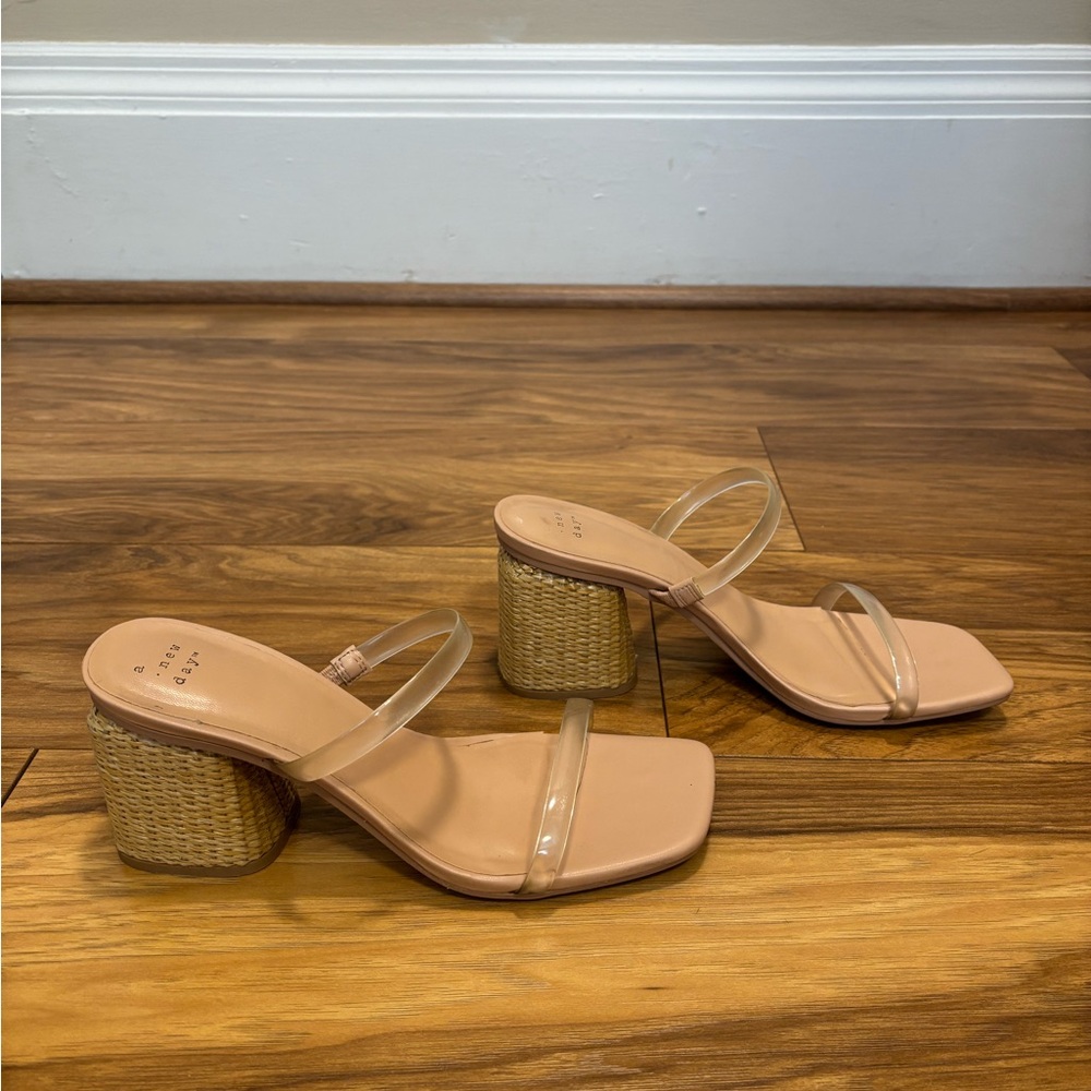 Woven Block Heel Nude Sandals